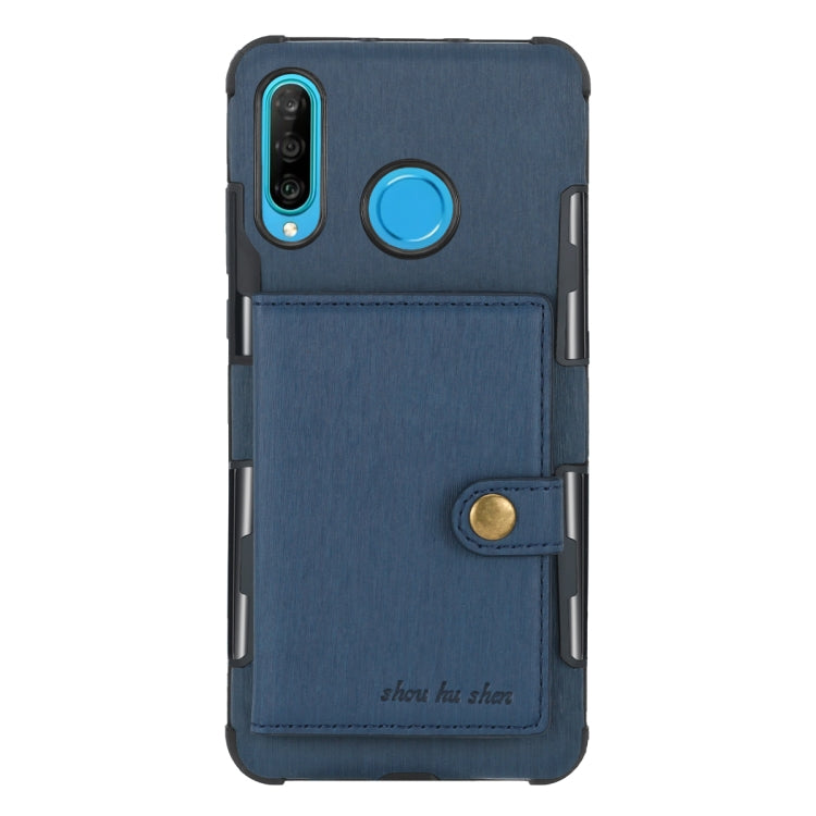 For Huawei P30 Lite Brushed Texture Shockproof PU + TPU Case, with Card Slots & Wallet & Photo Frame