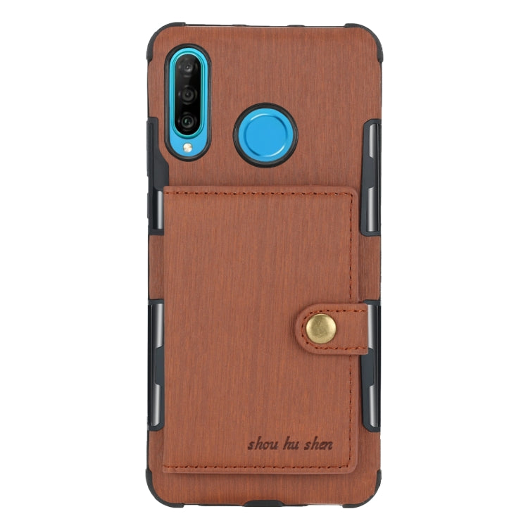 For Huawei P30 Lite Brushed Texture Shockproof PU + TPU Case, with Card Slots & Wallet & Photo Frame