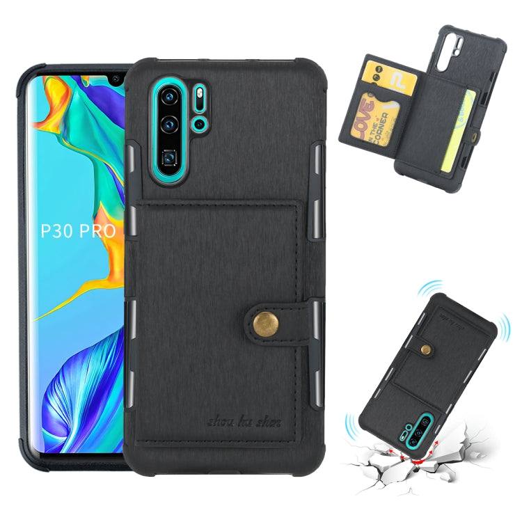 For Huawei P30 Pro Brushed Texture Shockproof PU + TPU Case, with Card Slots & Wallet & Photo Frame