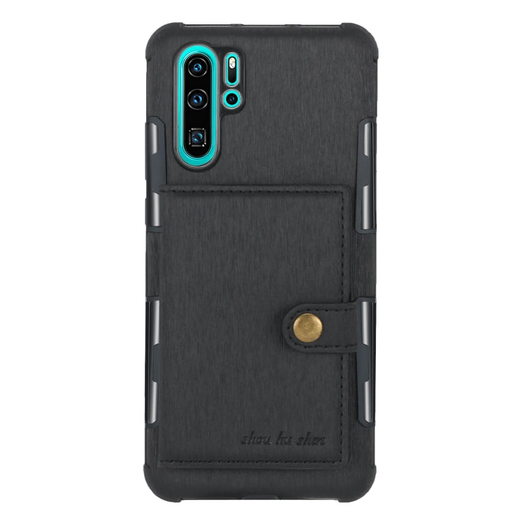 For Huawei P30 Pro Brushed Texture Shockproof PU + TPU Case, with Card Slots & Wallet & Photo Frame