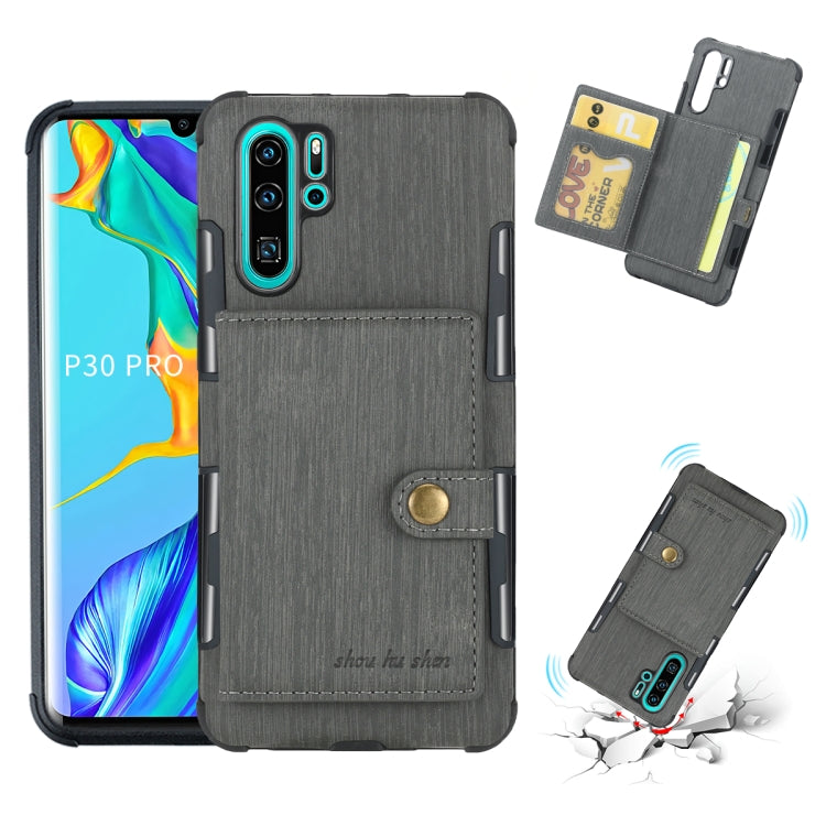 For Huawei P30 Pro Brushed Texture Shockproof PU + TPU Case, with Card Slots & Wallet & Photo Frame