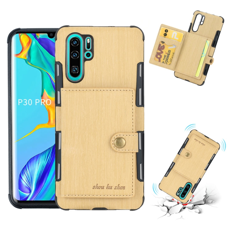 For Huawei P30 Pro Brushed Texture Shockproof PU + TPU Case, with Card Slots & Wallet & Photo Frame