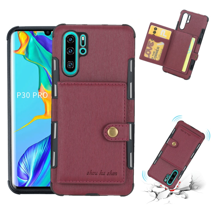 For Huawei P30 Pro Brushed Texture Shockproof PU + TPU Case, with Card Slots & Wallet & Photo Frame