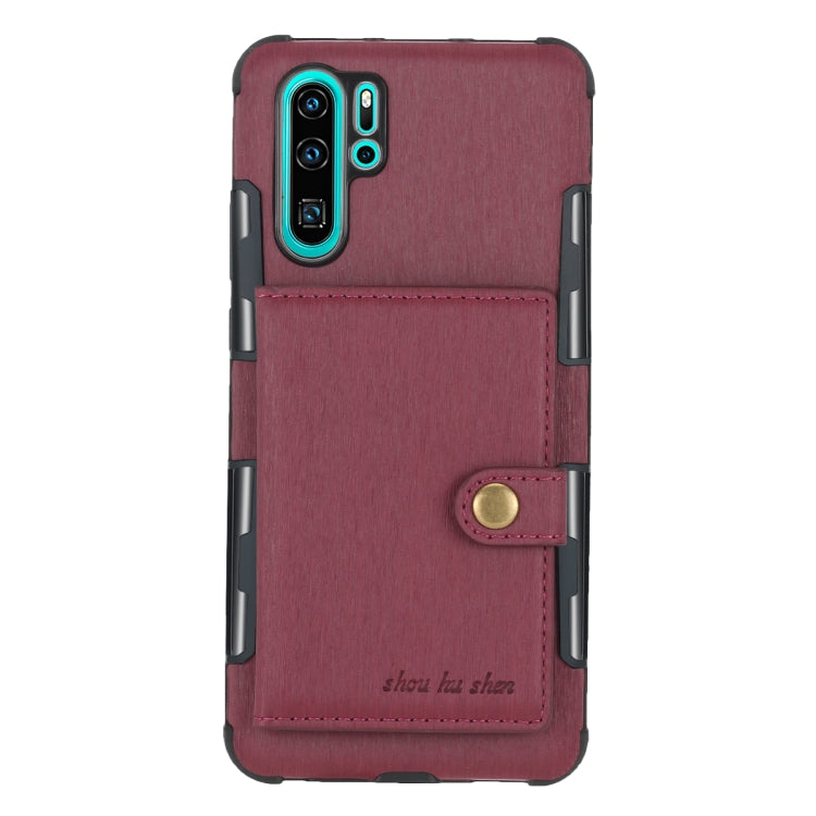 For Huawei P30 Pro Brushed Texture Shockproof PU + TPU Case, with Card Slots & Wallet & Photo Frame