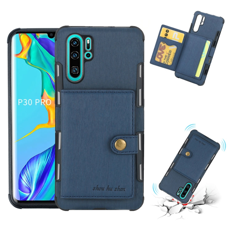 For Huawei P30 Pro Brushed Texture Shockproof PU + TPU Case, with Card Slots & Wallet & Photo Frame