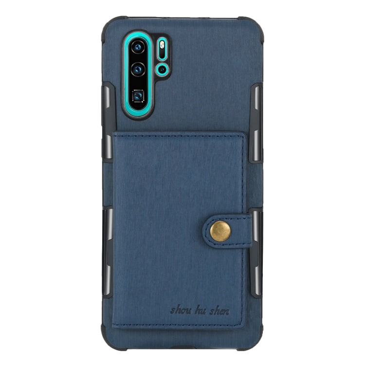 For Huawei P30 Pro Brushed Texture Shockproof PU + TPU Case, with Card Slots & Wallet & Photo Frame