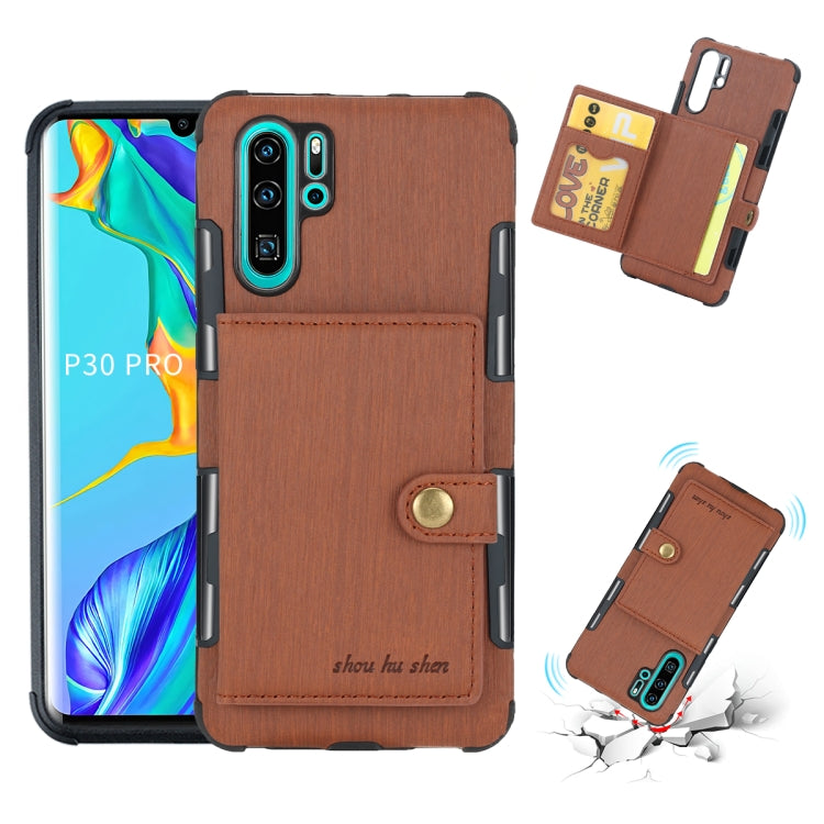 For Huawei P30 Pro Brushed Texture Shockproof PU + TPU Case, with Card Slots & Wallet & Photo Frame