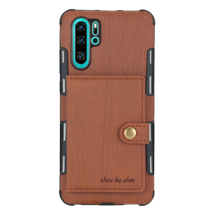 For Huawei P30 Pro Brushed Texture Shockproof PU + TPU Case, with Card Slots & Wallet & Photo Frame