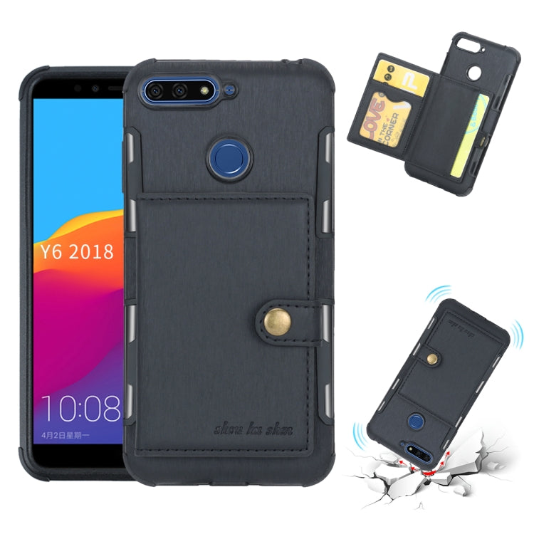 For Huawei Y6 (2018) Brushed Texture Shockproof PU + TPU Case, with Card Slots & Wallet & Photo Frame