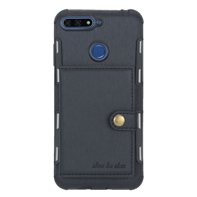 For Huawei Y6 (2018) Brushed Texture Shockproof PU + TPU Case, with Card Slots & Wallet & Photo Frame