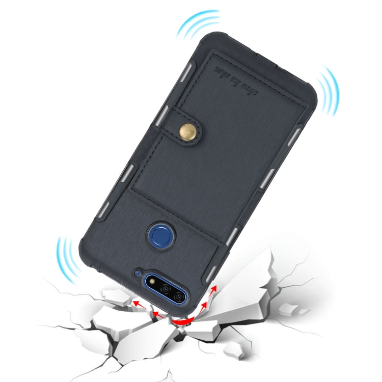For Huawei Y6 (2018) Brushed Texture Shockproof PU + TPU Case, with Card Slots & Wallet & Photo Frame