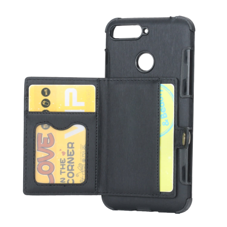 For Huawei Y6 (2018) Brushed Texture Shockproof PU + TPU Case, with Card Slots & Wallet & Photo Frame