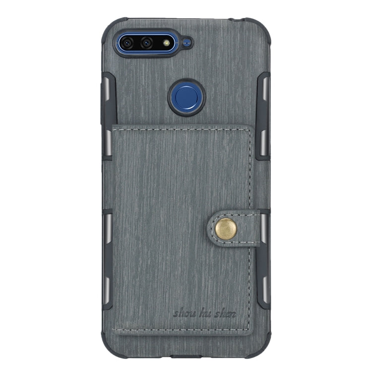 For Huawei Y6 (2018) Brushed Texture Shockproof PU + TPU Case, with Card Slots & Wallet & Photo Frame