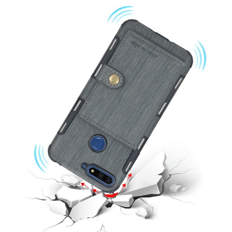 For Huawei Y6 (2018) Brushed Texture Shockproof PU + TPU Case, with Card Slots & Wallet & Photo Frame