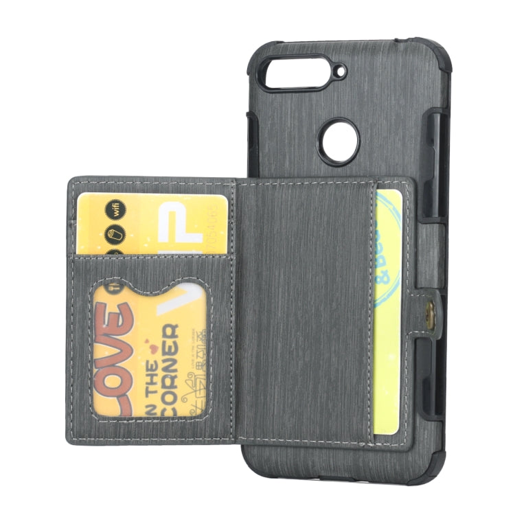 For Huawei Y6 (2018) Brushed Texture Shockproof PU + TPU Case, with Card Slots & Wallet & Photo Frame