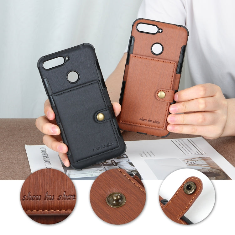 For Huawei Y6 (2018) Brushed Texture Shockproof PU + TPU Case, with Card Slots & Wallet & Photo Frame