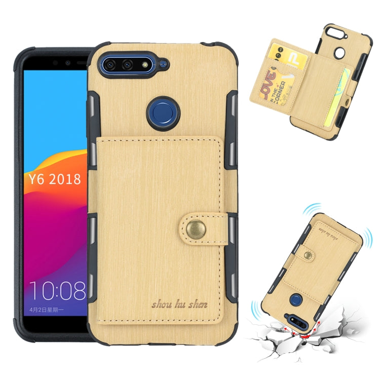 For Huawei Y6 (2018) Brushed Texture Shockproof PU + TPU Case, with Card Slots & Wallet & Photo Frame