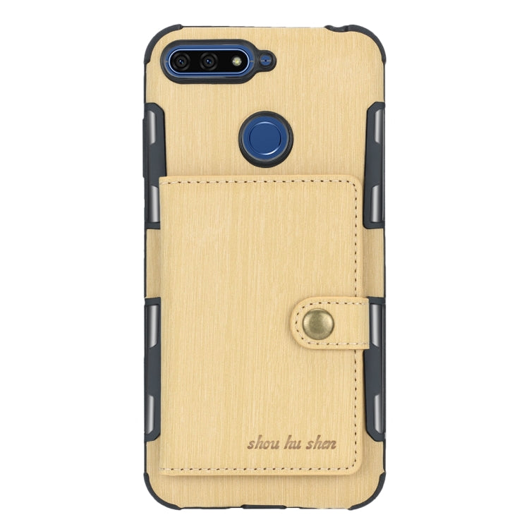 For Huawei Y6 (2018) Brushed Texture Shockproof PU + TPU Case, with Card Slots & Wallet & Photo Frame