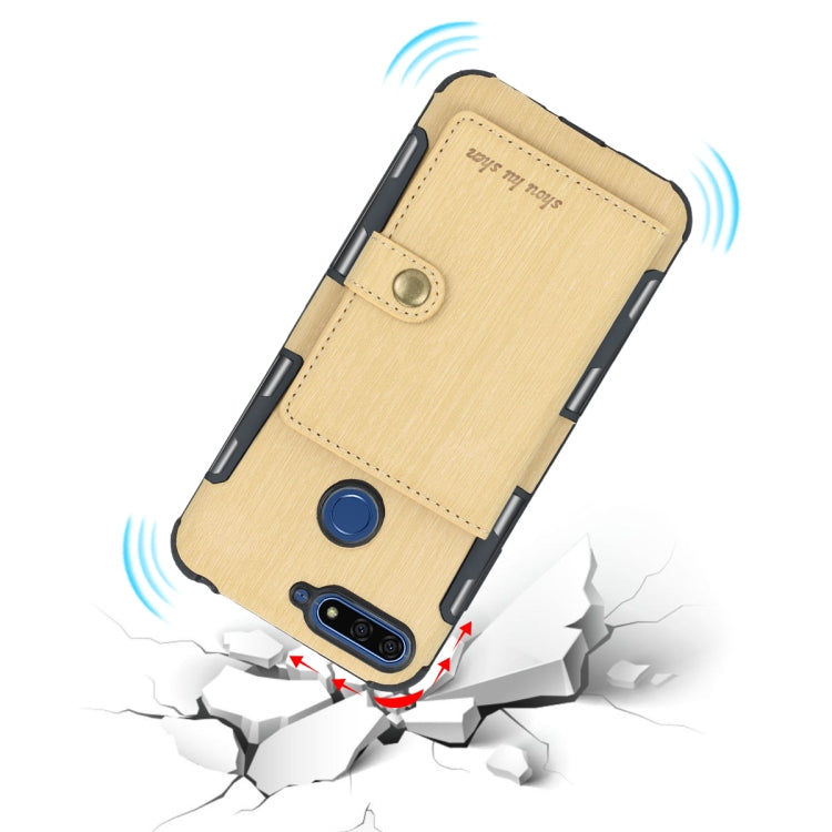 For Huawei Y6 (2018) Brushed Texture Shockproof PU + TPU Case, with Card Slots & Wallet & Photo Frame