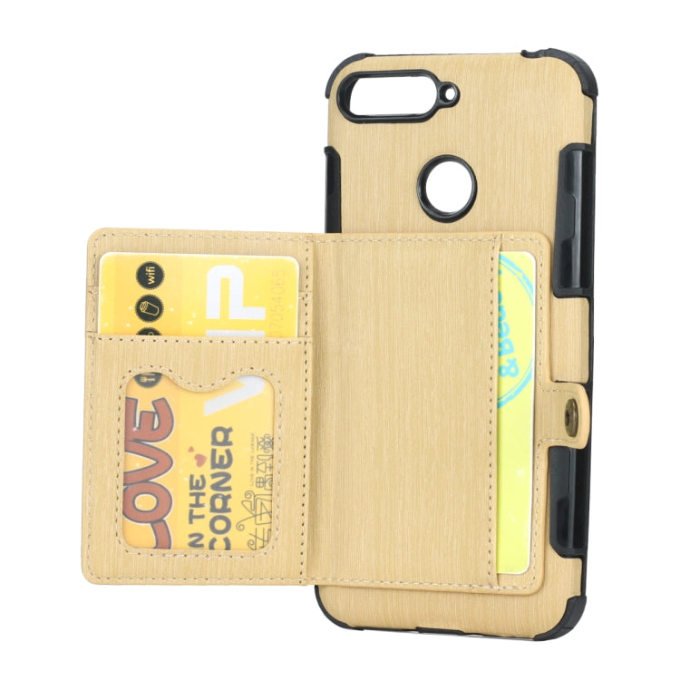 For Huawei Y6 (2018) Brushed Texture Shockproof PU + TPU Case, with Card Slots & Wallet & Photo Frame