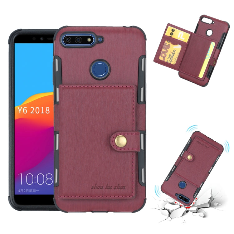 For Huawei Y6 (2018) Brushed Texture Shockproof PU + TPU Case, with Card Slots & Wallet & Photo Frame