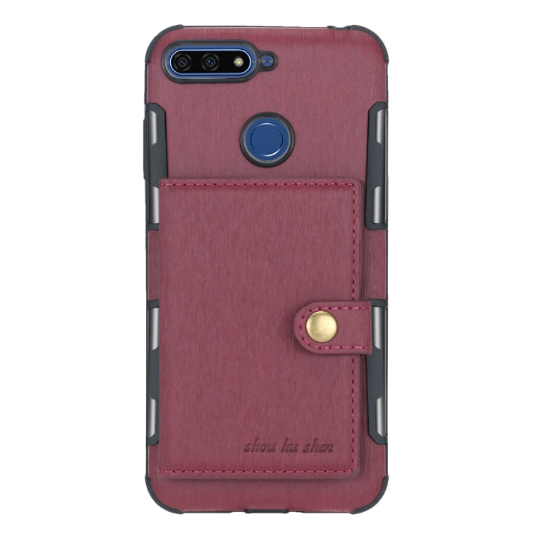For Huawei Y6 (2018) Brushed Texture Shockproof PU + TPU Case, with Card Slots & Wallet & Photo Frame