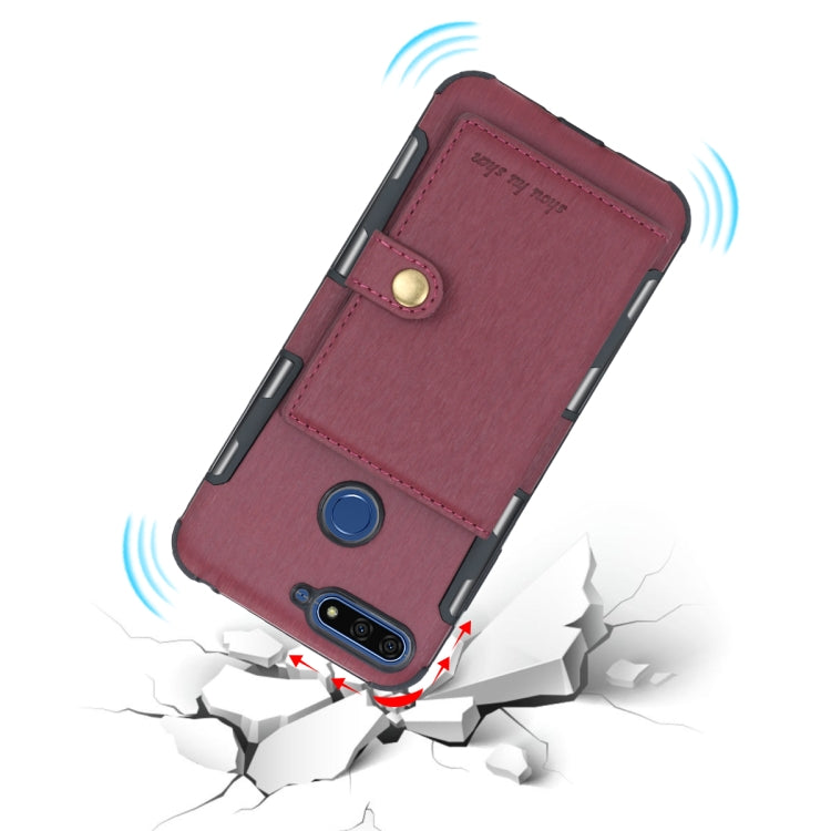 For Huawei Y6 (2018) Brushed Texture Shockproof PU + TPU Case, with Card Slots & Wallet & Photo Frame