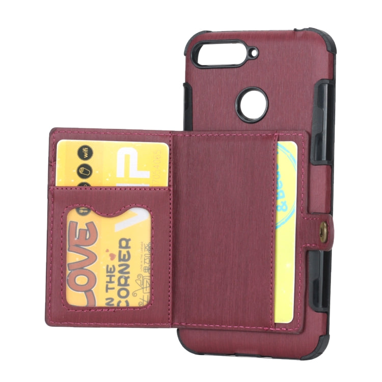 For Huawei Y6 (2018) Brushed Texture Shockproof PU + TPU Case, with Card Slots & Wallet & Photo Frame