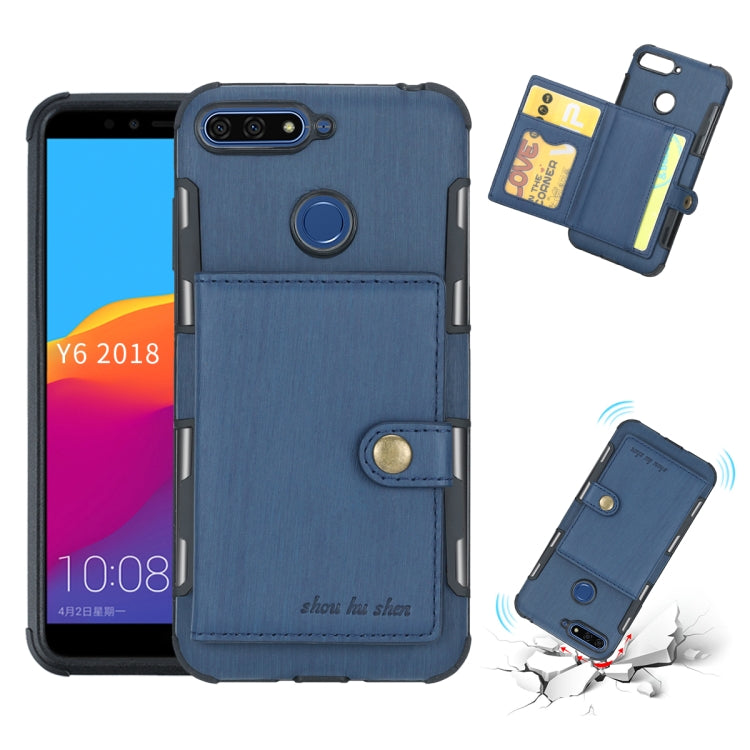 For Huawei Y6 (2018) Brushed Texture Shockproof PU + TPU Case, with Card Slots & Wallet & Photo Frame