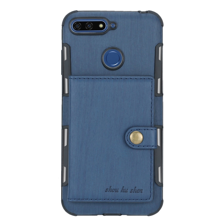 For Huawei Y6 (2018) Brushed Texture Shockproof PU + TPU Case, with Card Slots & Wallet & Photo Frame