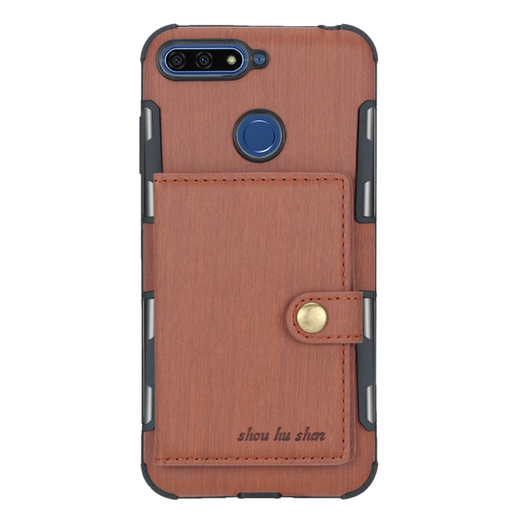 For Huawei Y6 (2018) Brushed Texture Shockproof PU + TPU Case, with Card Slots & Wallet & Photo Frame