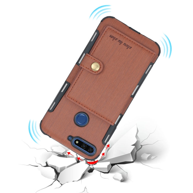 For Huawei Y6 (2018) Brushed Texture Shockproof PU + TPU Case, with Card Slots & Wallet & Photo Frame