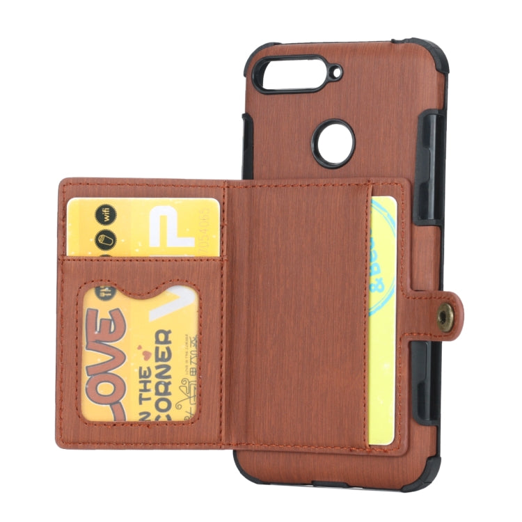 For Huawei Y6 (2018) Brushed Texture Shockproof PU + TPU Case, with Card Slots & Wallet & Photo Frame