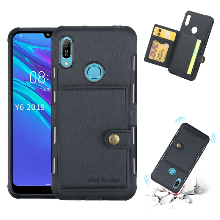 For Huawei Y6 (2019) Brushed Texture Shockproof PU + TPU Case, with Card Slots & Wallet & Photo Frame