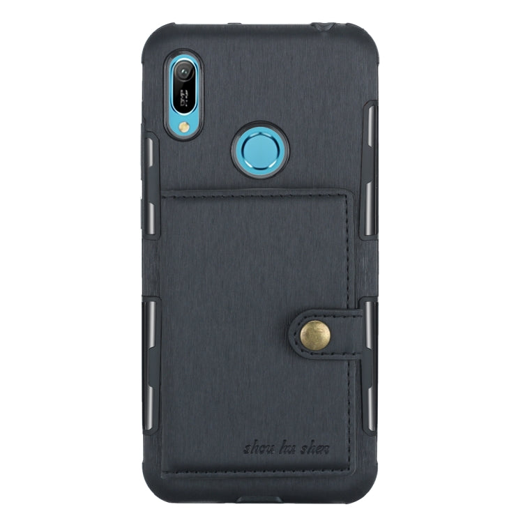 For Huawei Y6 (2019) Brushed Texture Shockproof PU + TPU Case, with Card Slots & Wallet & Photo Frame