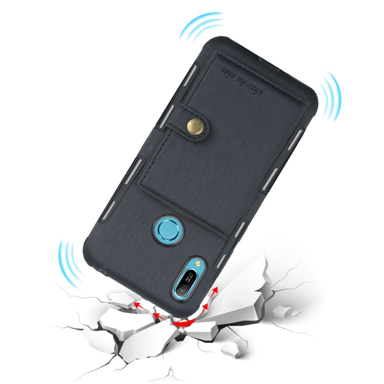 For Huawei Y6 (2019) Brushed Texture Shockproof PU + TPU Case, with Card Slots & Wallet & Photo Frame