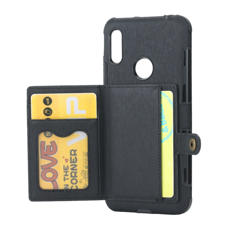 For Huawei Y6 (2019) Brushed Texture Shockproof PU + TPU Case, with Card Slots & Wallet & Photo Frame