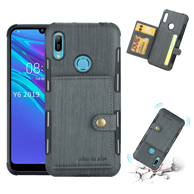 For Huawei Y6 (2019) Brushed Texture Shockproof PU + TPU Case, with Card Slots & Wallet & Photo Frame
