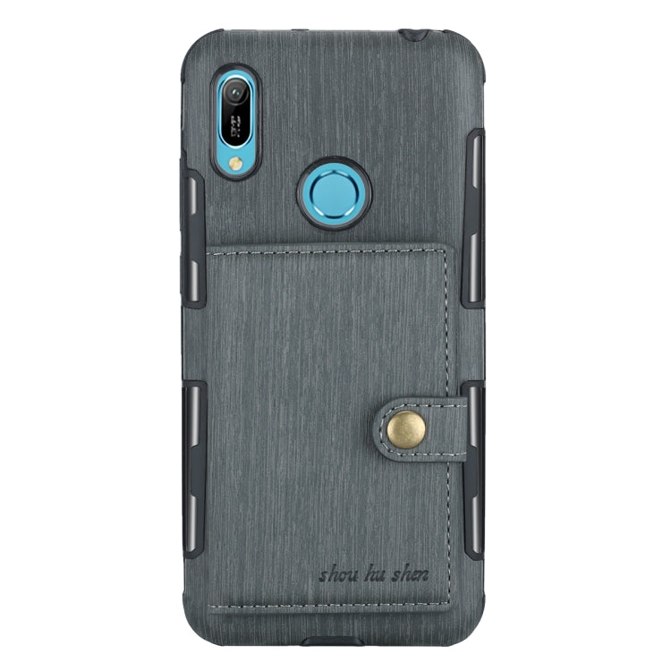 For Huawei Y6 (2019) Brushed Texture Shockproof PU + TPU Case, with Card Slots & Wallet & Photo Frame