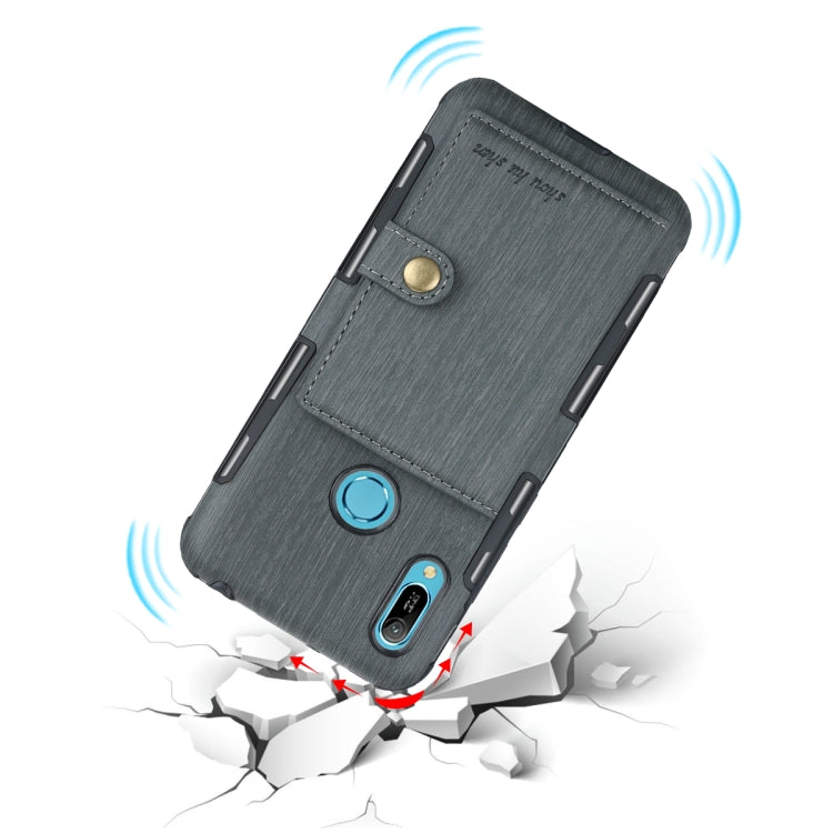 For Huawei Y6 (2019) Brushed Texture Shockproof PU + TPU Case, with Card Slots & Wallet & Photo Frame