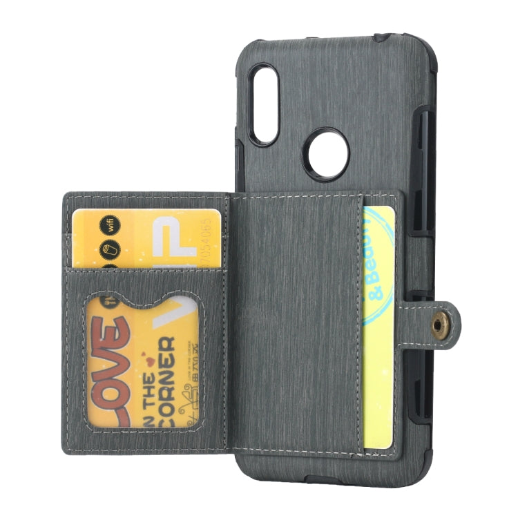 For Huawei Y6 (2019) Brushed Texture Shockproof PU + TPU Case, with Card Slots & Wallet & Photo Frame