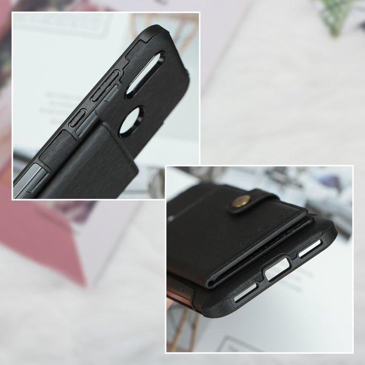 For Huawei Y6 (2019) Brushed Texture Shockproof PU + TPU Case, with Card Slots & Wallet & Photo Frame