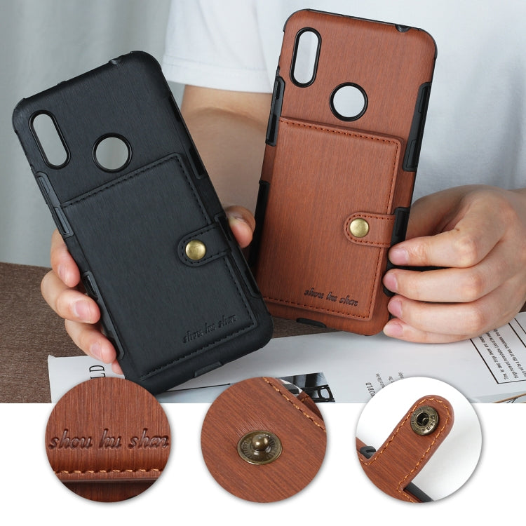For Huawei Y6 (2019) Brushed Texture Shockproof PU + TPU Case, with Card Slots & Wallet & Photo Frame
