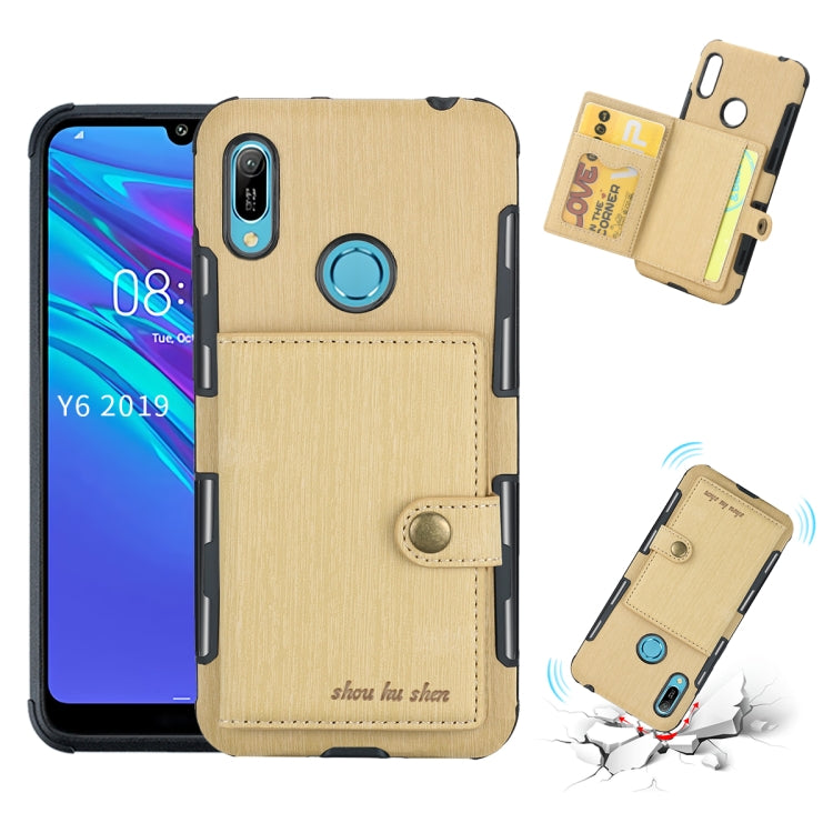For Huawei Y6 (2019) Brushed Texture Shockproof PU + TPU Case, with Card Slots & Wallet & Photo Frame