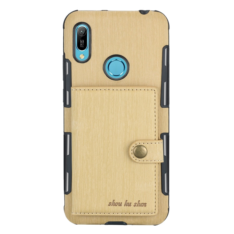 For Huawei Y6 (2019) Brushed Texture Shockproof PU + TPU Case, with Card Slots & Wallet & Photo Frame