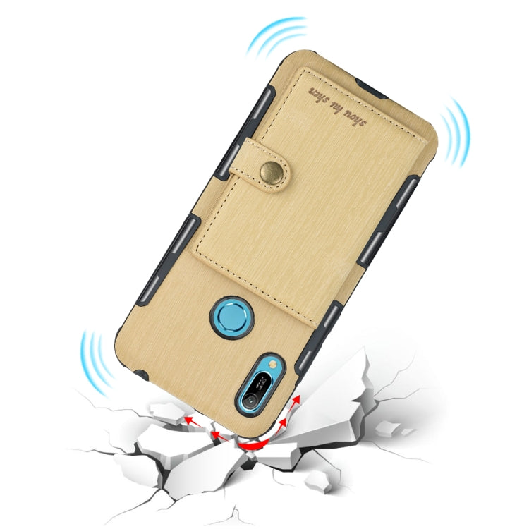 For Huawei Y6 (2019) Brushed Texture Shockproof PU + TPU Case, with Card Slots & Wallet & Photo Frame