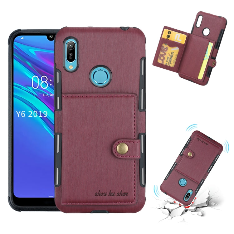 For Huawei Y6 (2019) Brushed Texture Shockproof PU + TPU Case, with Card Slots & Wallet & Photo Frame
