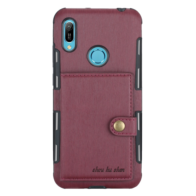 For Huawei Y6 (2019) Brushed Texture Shockproof PU + TPU Case, with Card Slots & Wallet & Photo Frame