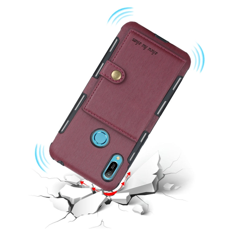 For Huawei Y6 (2019) Brushed Texture Shockproof PU + TPU Case, with Card Slots & Wallet & Photo Frame