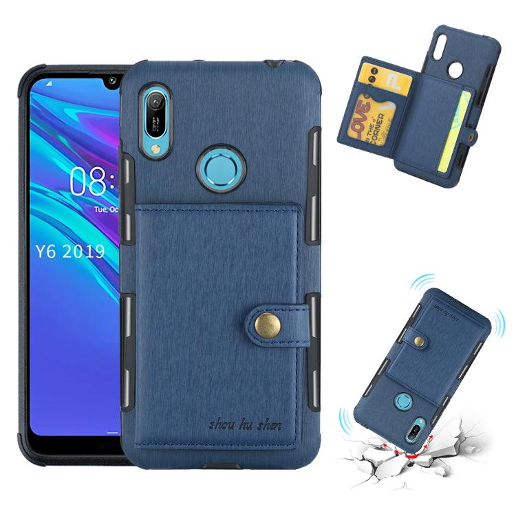 For Huawei Y6 (2019) Brushed Texture Shockproof PU + TPU Case, with Card Slots & Wallet & Photo Frame